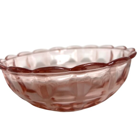 Vintage Jeanette Glass Co Bowl Cube Pink Depression Glass Scalloped Edge Collect - Picture 8 of 8